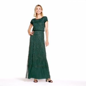 Adrianna Papell Short Sleeve Beaded Blouson Gown